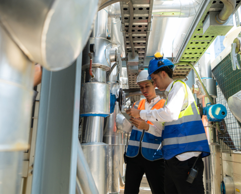 Engineers and technicians Inspect the completed air conditioning and water systems